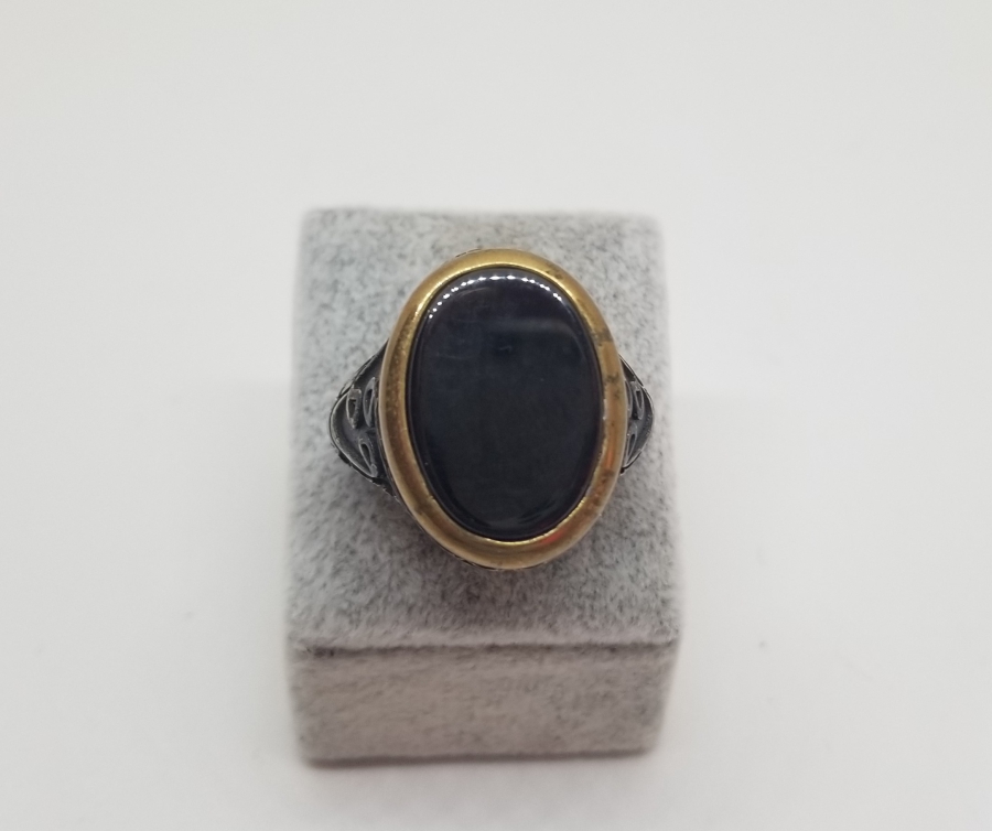 SİYAH AKİK TAŞLI GÜMÜŞ YÜZÜK