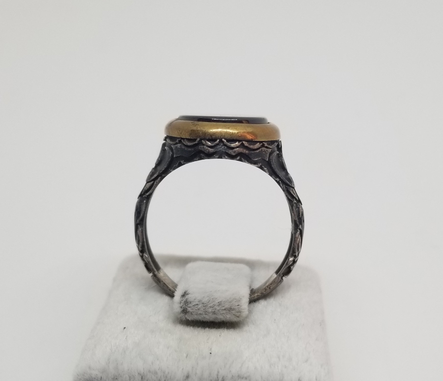 SİYAH AKİK TAŞLI GÜMÜŞ YÜZÜK