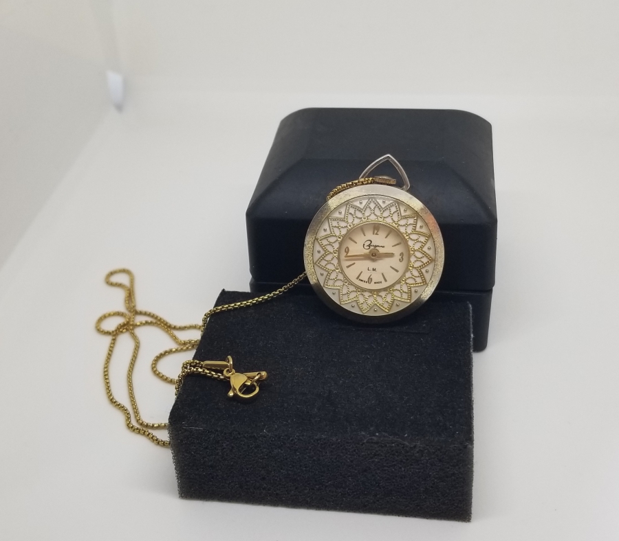 ALTIN KAPLAMA ANTİKA KURMALI KOLYE SAAT