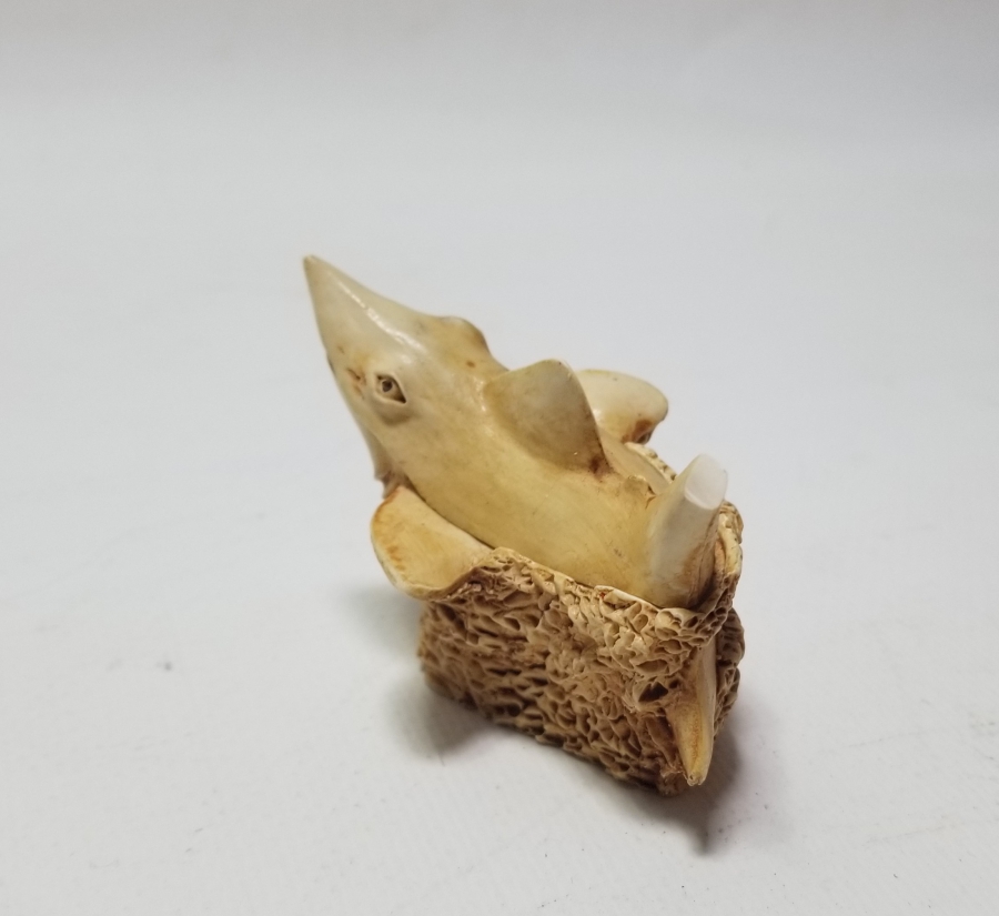 FİLDİŞİNDEN YAPILMIŞ DEKORATİF KÖPEKBALIĞI FORMLU KAPAKLI KUTU