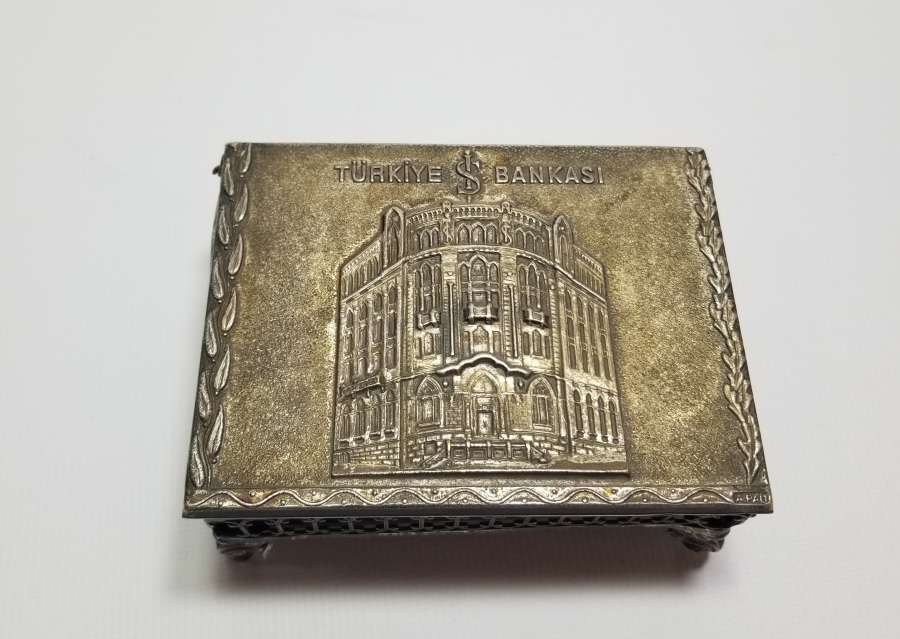 GÜMÜŞ KAPLAMA TÜRKİYE İŞ BANKASI ANTİKA PUL KUTUSU