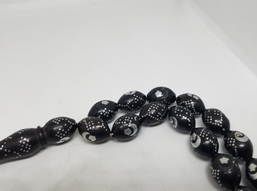 ÜZERİ AY YILDIZ FİGÜRLÜ GÜMÜŞ ÇAKMA İŞÇİLİKLİ ÖZEL YAPIM ANTİKA TESPİH