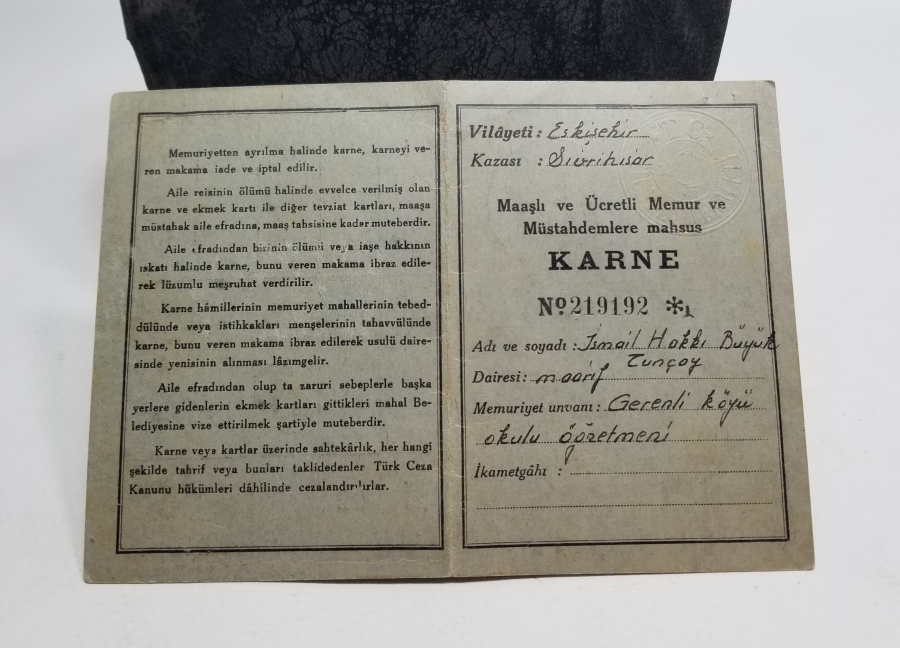 2. DÜNYA SAVAŞI DÖNEMİ NADİR EKMEK KARNESİ