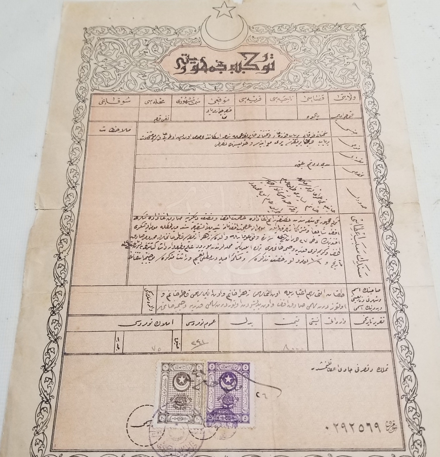 CUMHURİYET BAŞLARI OSMANLICA YAZILI SENED-İ HAKANİ - TAPU