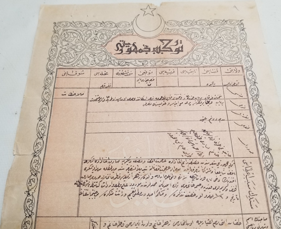 CUMHURİYET BAŞLARI OSMANLICA YAZILI SENED-İ HAKANİ - TAPU