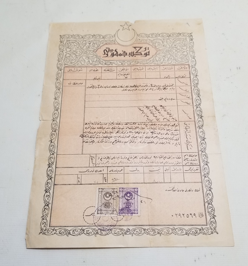 CUMHURİYET BAŞLARI OSMANLICA YAZILI SENED-İ HAKANİ - TAPU
