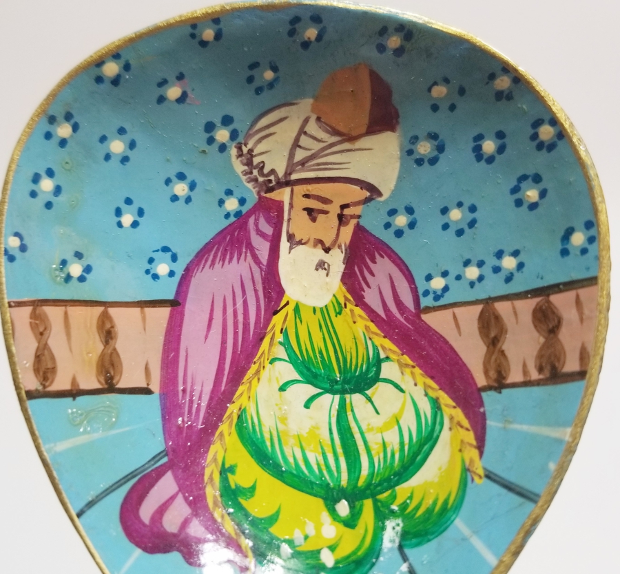 SAPINDA OSMANLICA YA HZ MEVLANA YAZILI EL BOYAMA ANTİKA TAHTA KAŞIK