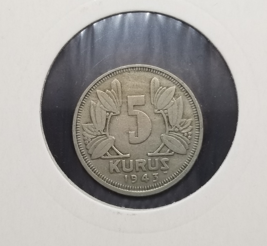 TÜRKİYE CUMHURİYETİ 1943 YILI KOLEKSİYONLUK 5 KURUŞ