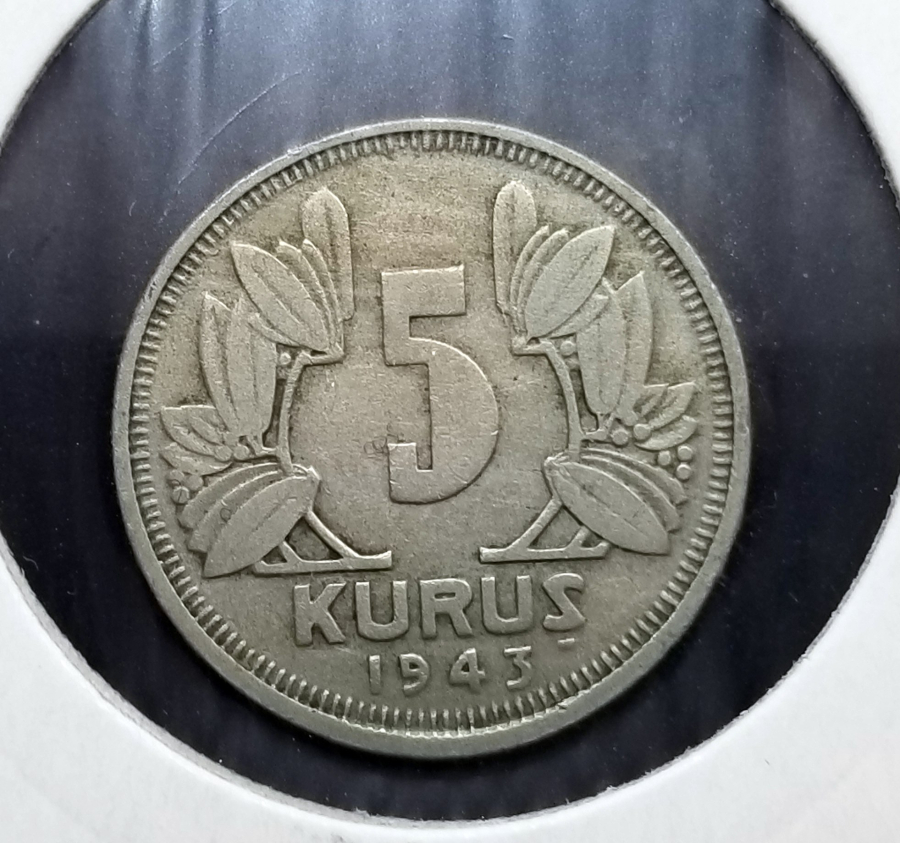 TÜRKİYE CUMHURİYETİ 1943 YILI KOLEKSİYONLUK 5 KURUŞ