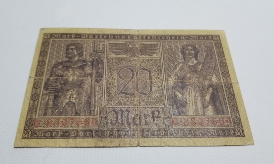1918 YILI ALMAN 20 MARK BANKNOT PARA