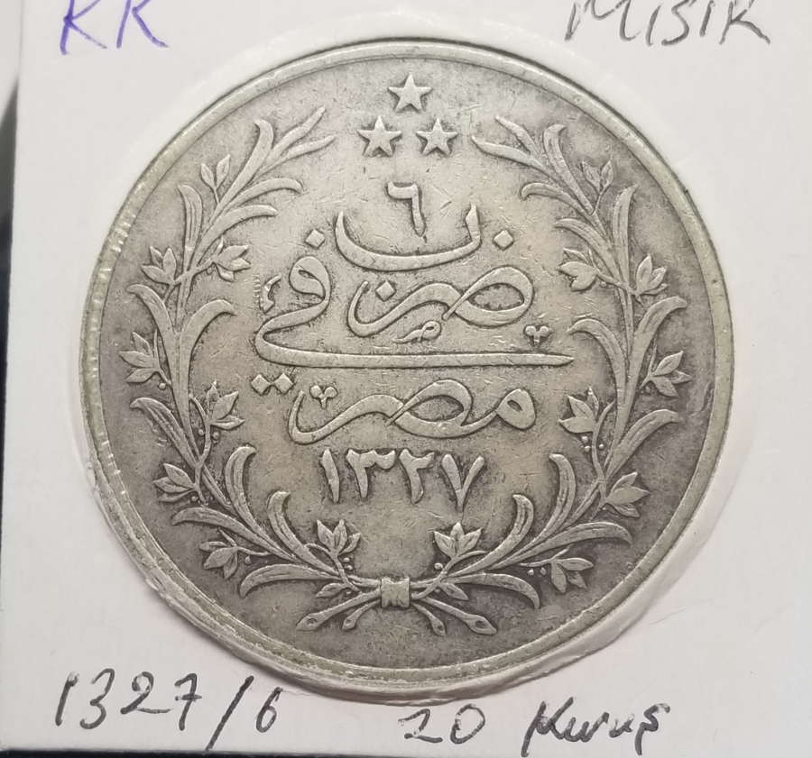 SULTAN MEHMET REŞAT DÖNEMİ MISIR BASKI KOLEKSİYONLUK GÜMÜŞ 20 KURUŞ