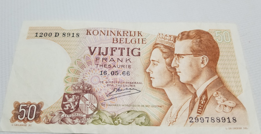 1966 YILI BELÇİKA 50 FRANK BANKNOT PARA