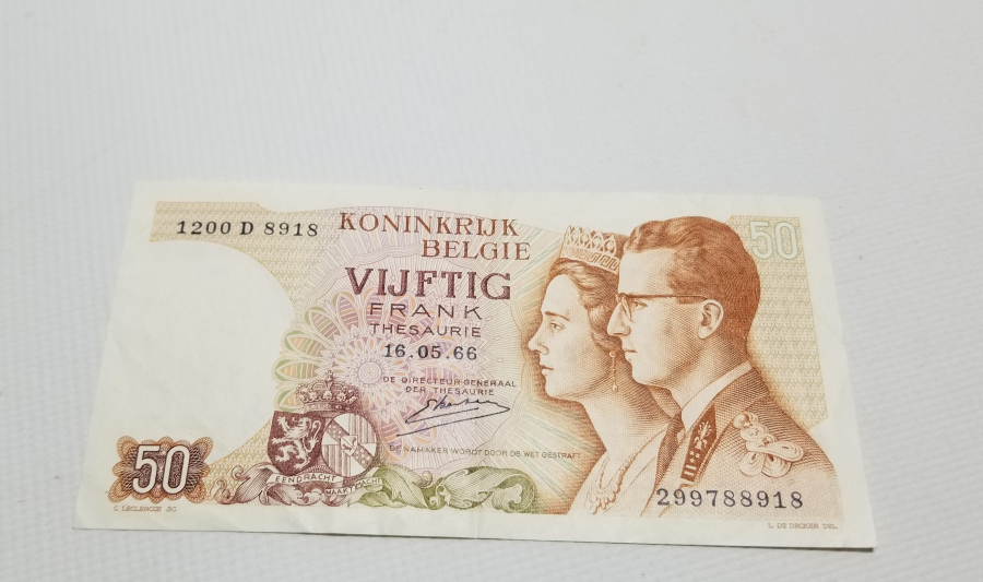 1966 YILI BELÇİKA 50 FRANK BANKNOT PARA