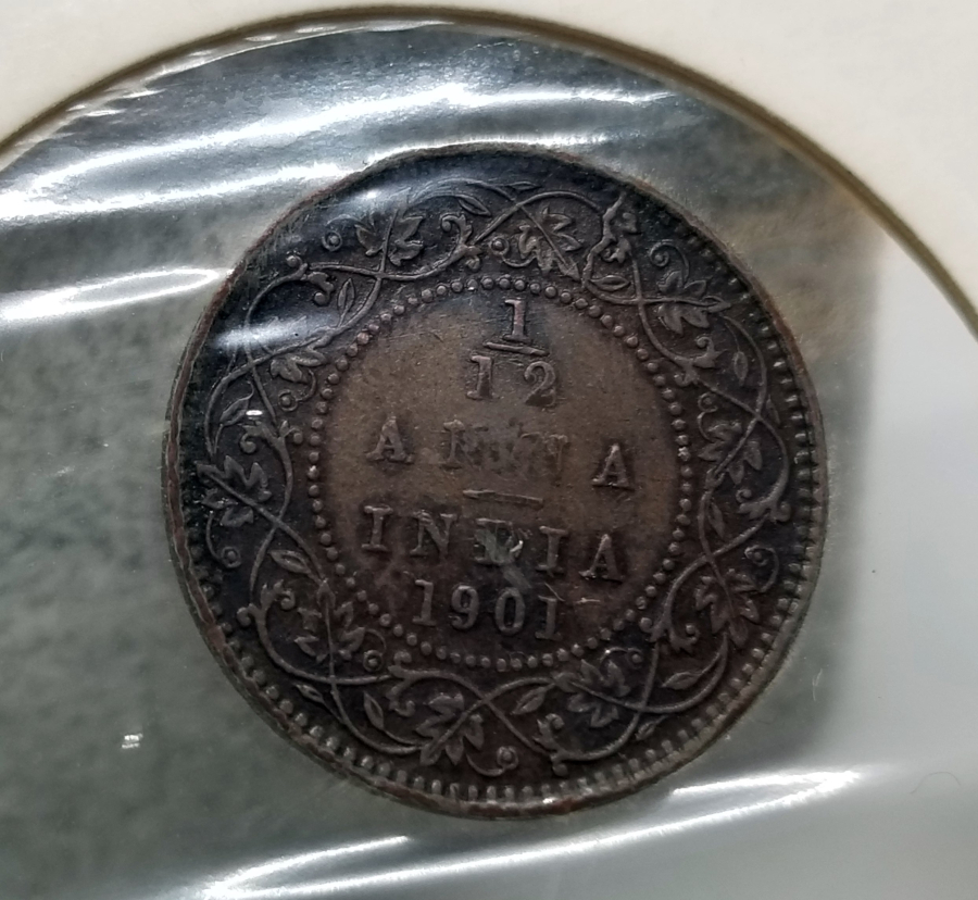 1901 YILI İNGİLİZ HİNDİSTANI DÖNEMİ 1/12 ANNA MADENİ BAKIR PARA