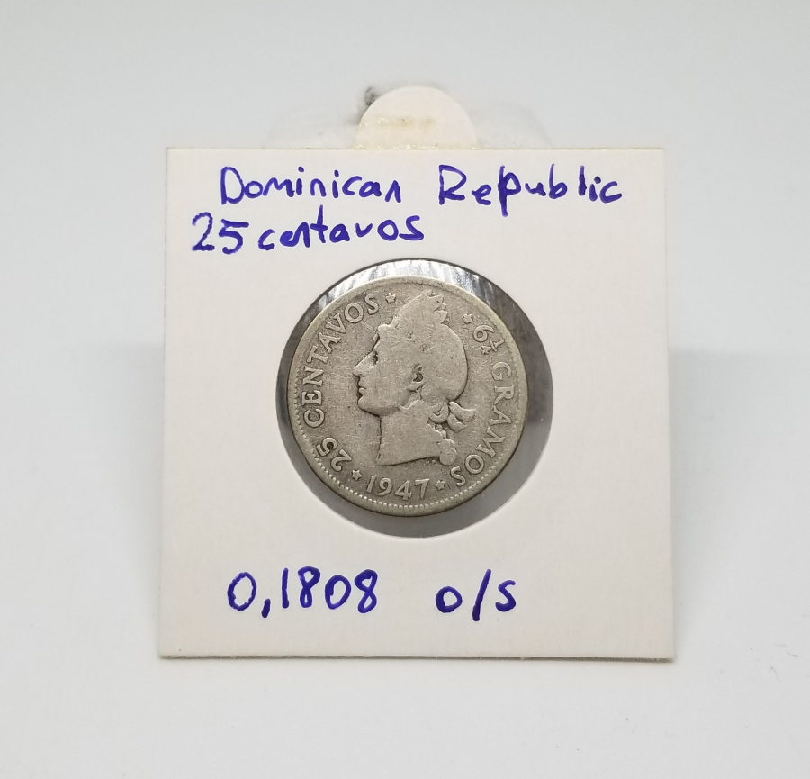 1947 YILI DOMİNİK CUMHURİYETİ GÜMÜŞ 25 CENTAVOS