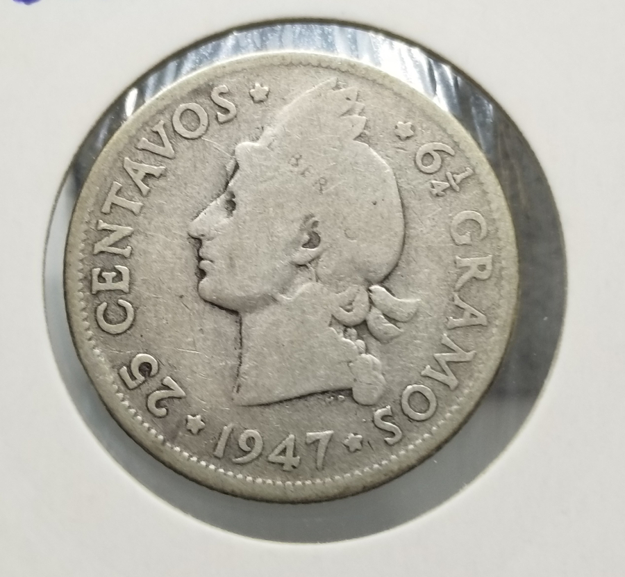1947 YILI DOMİNİK CUMHURİYETİ GÜMÜŞ 25 CENTAVOS