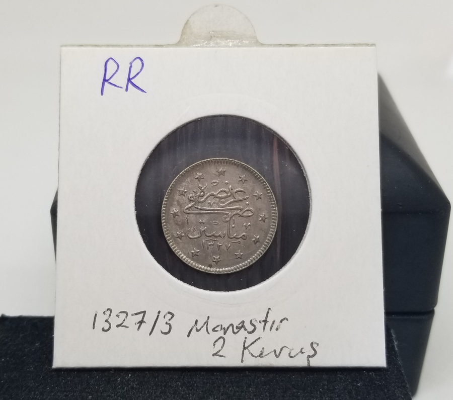 MEHMET REŞAT HAN DÖNEMİ YÜKSEK KONDİSYONDA MANASTIR BASKI ÇOK NADİR (-RR-) GÜMÜŞ 2 KURUŞ