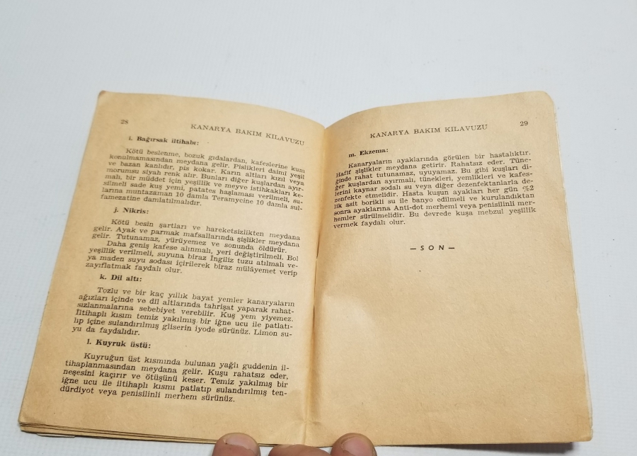 1966 TARİHLİ KANARYA BAKIM KLAVUZU İSİMLİ KİTAP