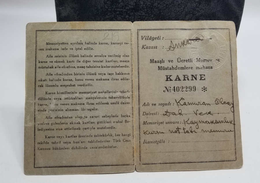 2. DÜNYA SAVAŞI DÖNEMİ NADİR EKMEK KARNESİ