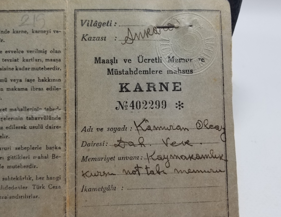 2. DÜNYA SAVAŞI DÖNEMİ NADİR EKMEK KARNESİ
