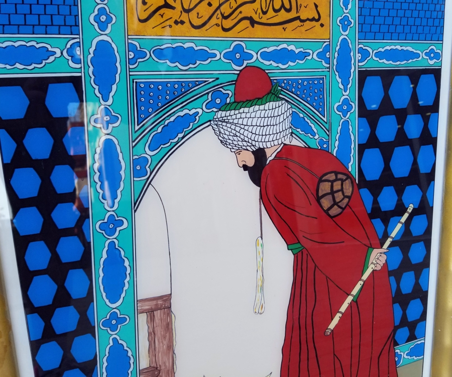 KAPLUMBAĞA TERBİYECİSİ GÖRSELLİ CAMALTI EL BOYAMA TABLO