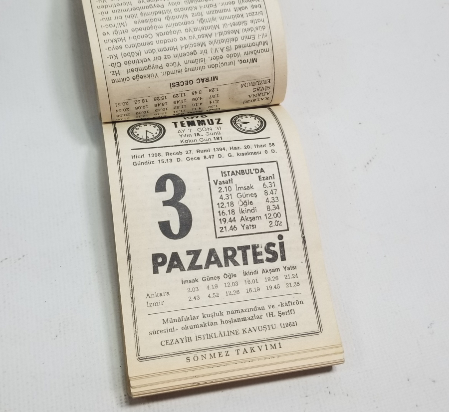 1978 TARİHLİ SAATLİ MAARİF TAKVİMİ