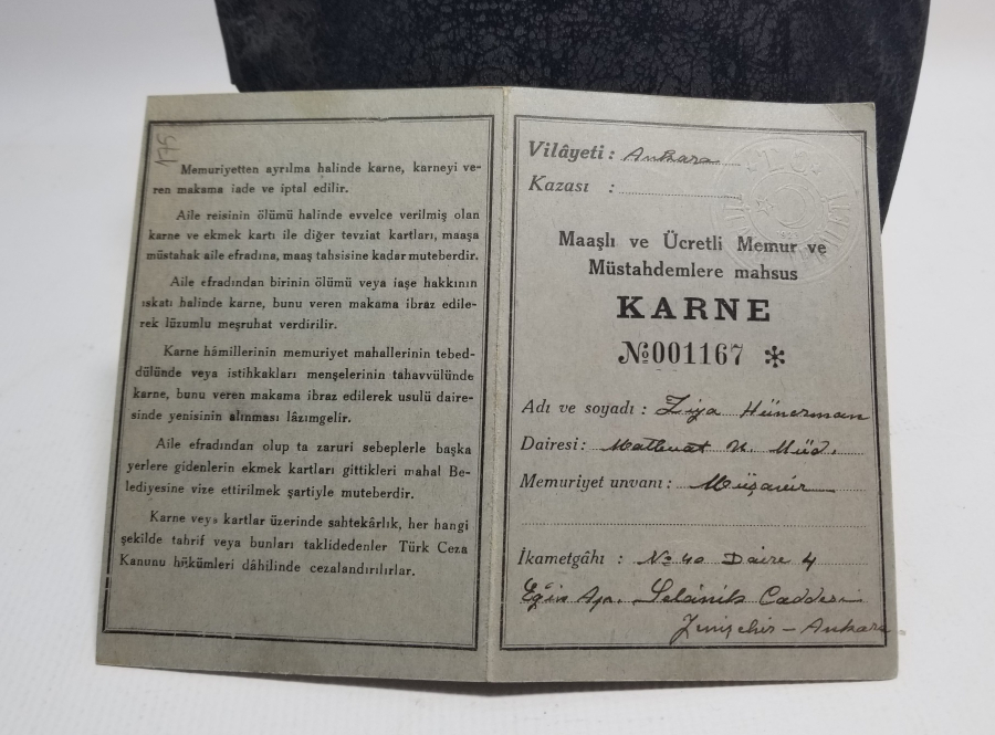 2. DÜNYA SAVAŞI DÖNEMİ NADİR EKMEK KARNESİ