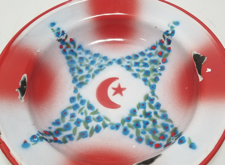 ÜZERİ AY YILDIZ FİGÜRLÜ OSMANLI DÖNEMİ EMAYE TABAK