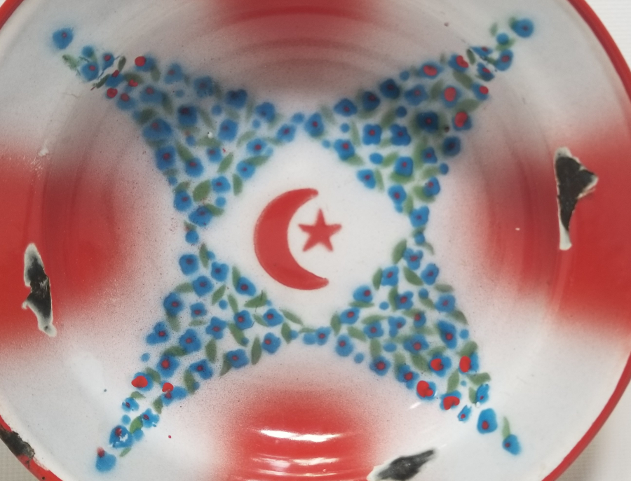 ÜZERİ AY YILDIZ FİGÜRLÜ OSMANLI DÖNEMİ EMAYE TABAK