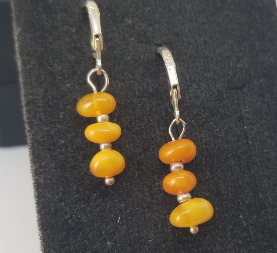 ÖZEL YAPIM DAMLA KEHRİBAR GÜMÜŞ KÜPE