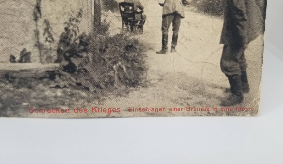 1. DÜNYA SAVAŞI DÖNEMİ BİR KİLİSE'YE TOP MERMİSİ İSABET ETME ANI GÖRSELLİ ALMAN KARTPOSTAL