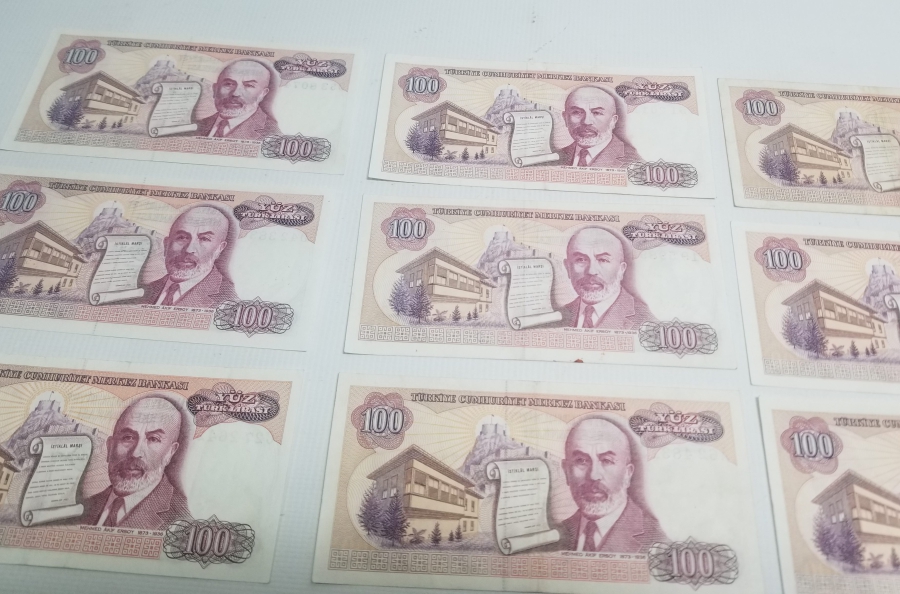 6. EMİSYON KOLEKSİYONLUK 100 LİRA KAĞIT PARA LOTU