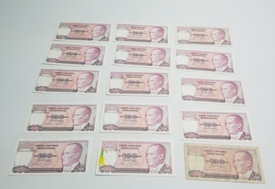 6. EMİSYON KOLEKSİYONLUK 100 LİRA KAĞIT PARA LOTU