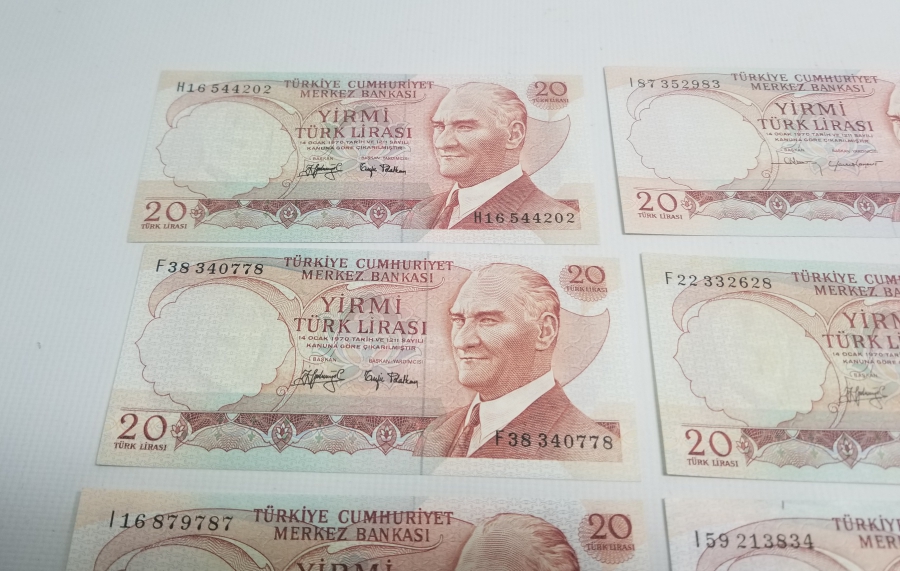 6. EMİSYON KOLEKSİYONLUK 20 LİRA KAĞIT PARA LOTU