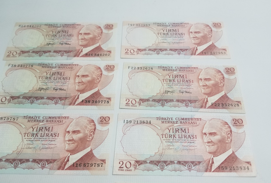 6. EMİSYON KOLEKSİYONLUK 20 LİRA KAĞIT PARA LOTU