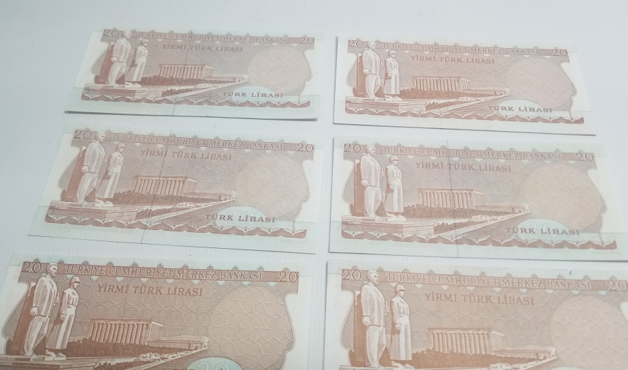 6. EMİSYON KOLEKSİYONLUK 20 LİRA KAĞIT PARA LOTU
