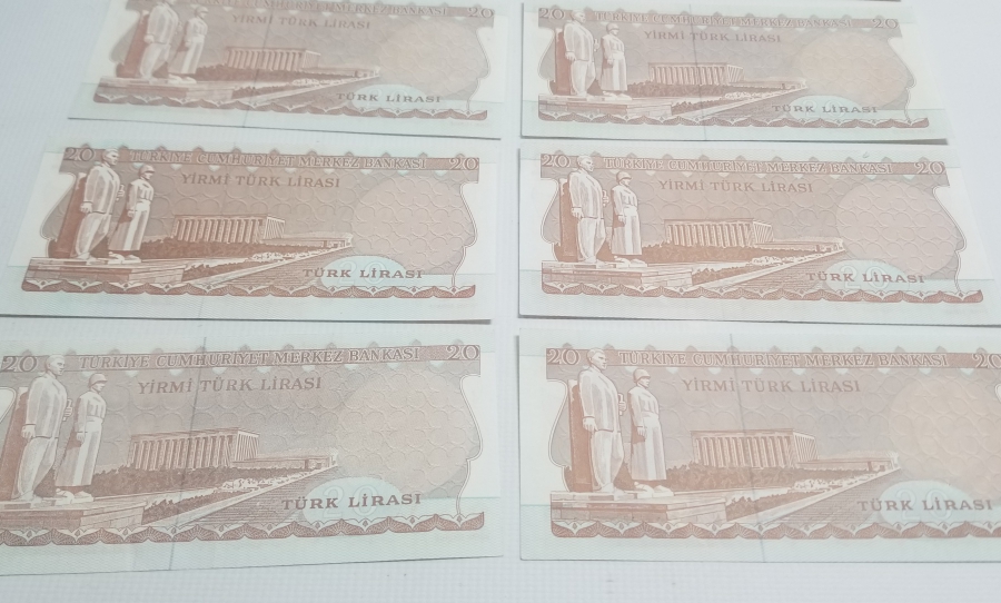 6. EMİSYON KOLEKSİYONLUK 20 LİRA KAĞIT PARA LOTU