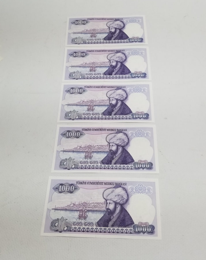 ÇOK YÜKSEK KONDİSYONDA SIRALI SERİ NUMARALI 5 ADET 7. EMİSYON 1. TERTİP - 1000 TÜRK LİRASI-