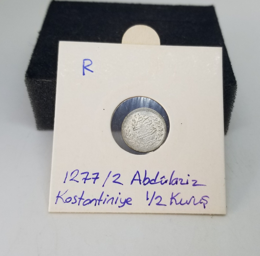 SULTAN ABDÜLAZİZ HAN DÖNEMİ KOLEKSİYONLUK GÜMÜŞ 1/2 KURUŞ -R-
