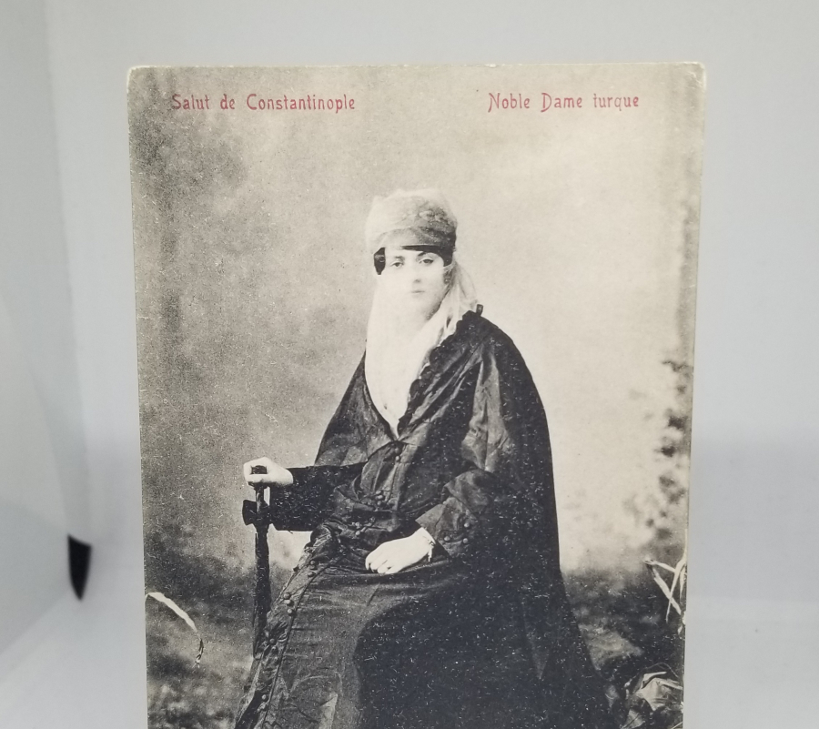 PEÇELİ TÜRK KADINI KONULU NADİR OSMANLI DÖNEMİ KARTPOSTAL