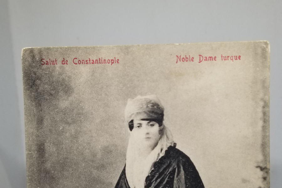 PEÇELİ TÜRK KADINI KONULU NADİR OSMANLI DÖNEMİ KARTPOSTAL