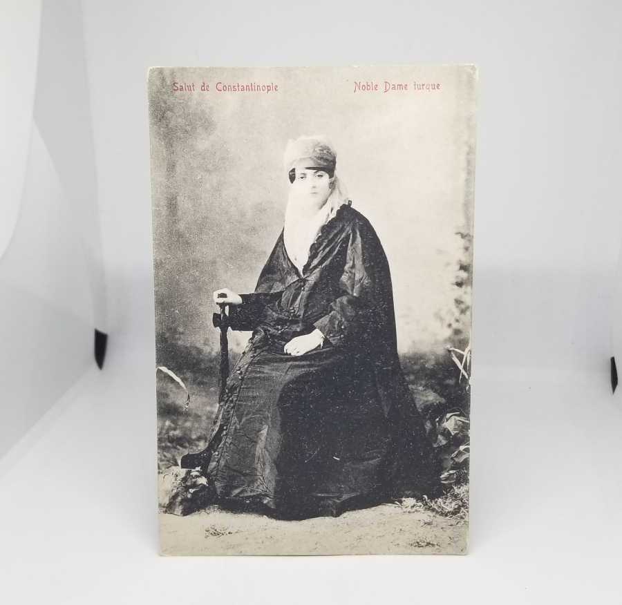 PEÇELİ TÜRK KADINI KONULU NADİR OSMANLI DÖNEMİ KARTPOSTAL