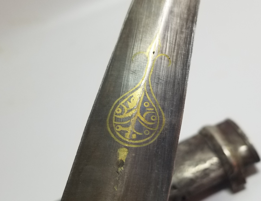 ALTIN ÇAKMA İŞÇİLİKLİ OSMANLI DÖNEMİ KEMİK SAPLI ÇERKES KAMASI