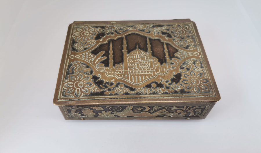 AYASOFYA CAMİ GÖRSELLİ VE AY YILDIZLI OSMANLI DÖNEMİ NADİR KAPAKLI KUTU