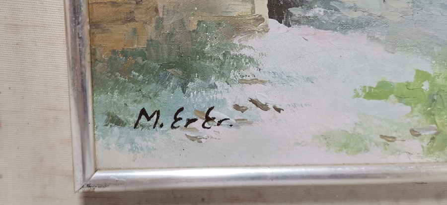 M. ERER İMZALI KONTRPLAK ÜZERİ YAĞLI BOYA ANTİKA TABLO