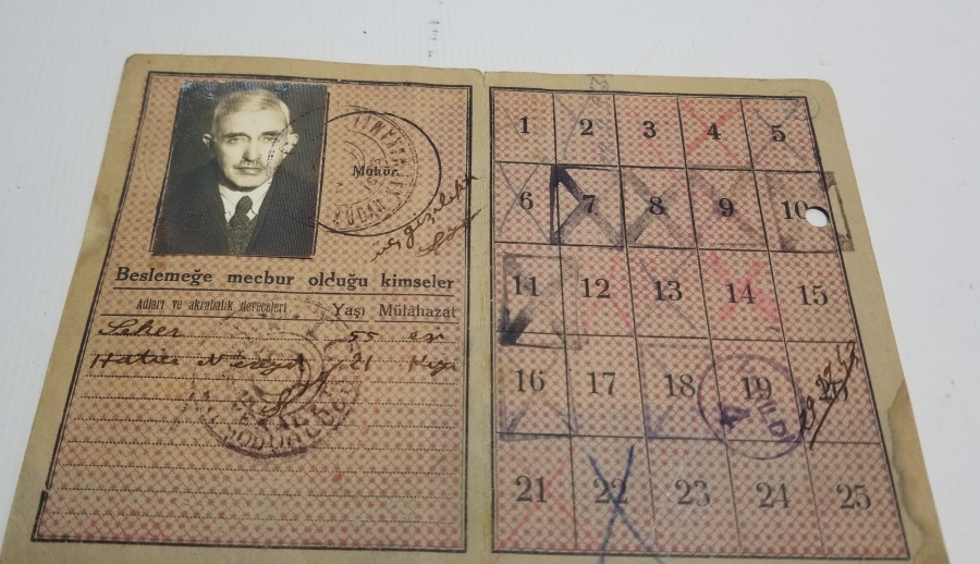2. DÜNYA SAVAŞI DÖNEMİ NADİR EKMEK KARNESİ