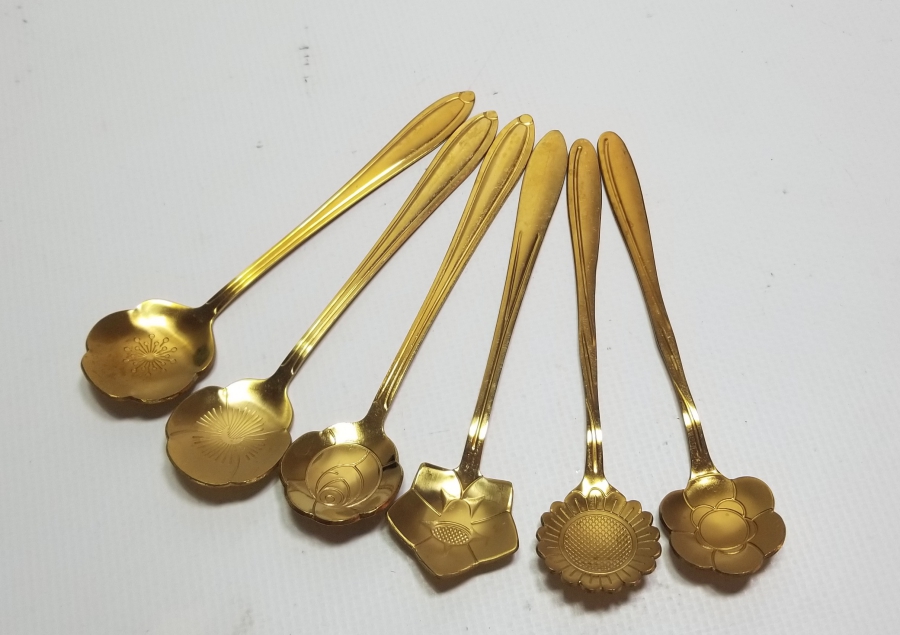 ÜZERİ ALTIN KAPLAMA METAL TATLI KAŞIĞI TAKIMI